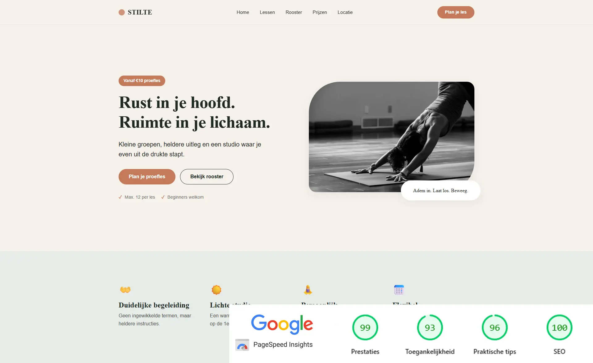 Website ontwerp stilte yoga studio